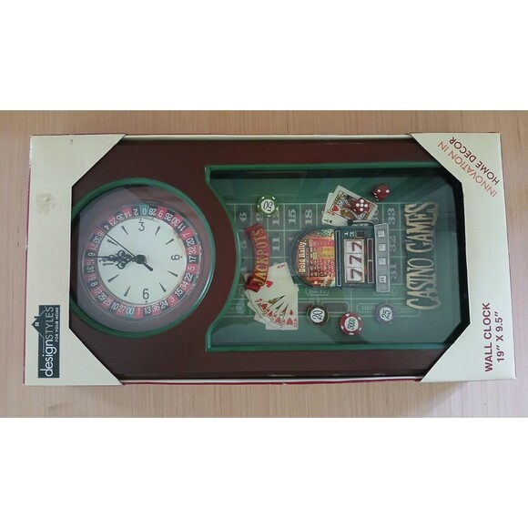 DesignStyles Casino Wall Clock 19x9.5 Hanging Roulette Table Shadow Box - Picture 3 of 14